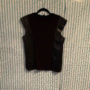 Top shop Black Scoop Neck Top with Faux Leather Side Detail